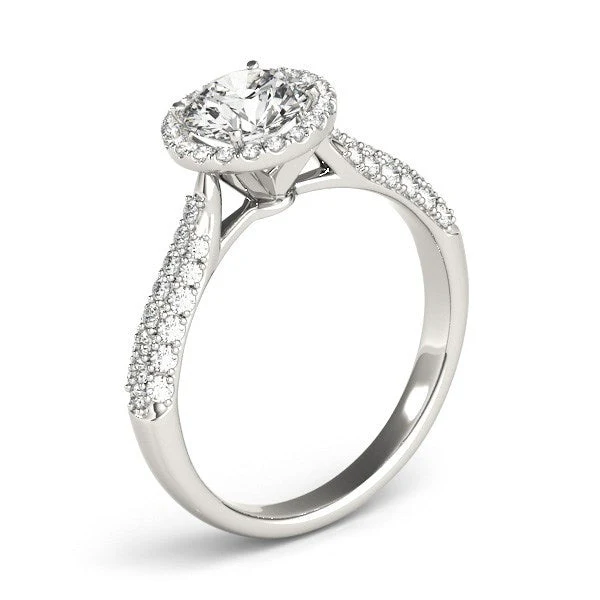 14k White Gold Halo Diamond Engagement Ring with Pave Band (1 1/3 cttw) - Image 3