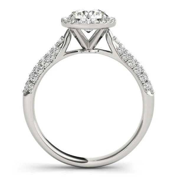 14k White Gold Halo Diamond Engagement Ring with Pave Band (1 1/3 cttw) - Image 4