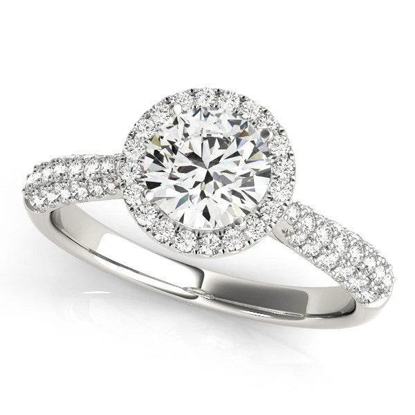14k White Gold Halo Diamond Engagement Ring with Pave Band (1 1/3 cttw) - Image 5