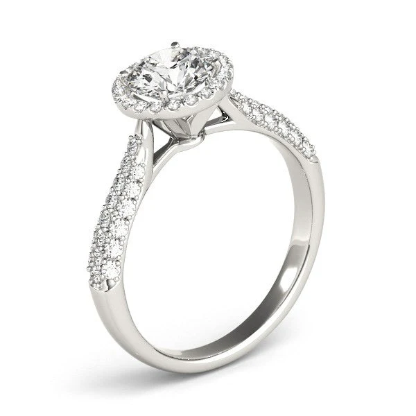 14k White Gold Halo Diamond Engagement Ring with Pave Band (1 1/3 cttw) - Image 7