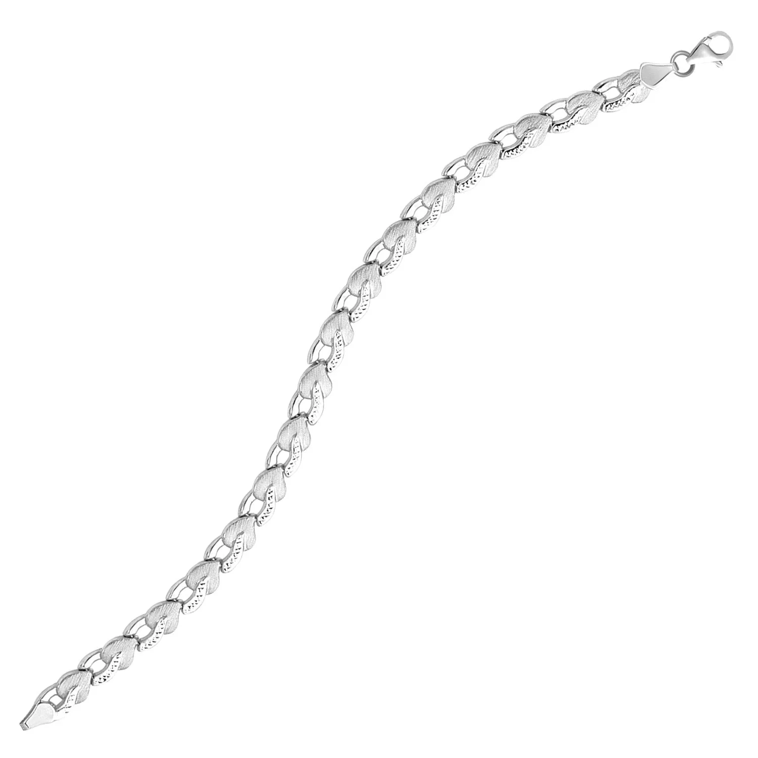 14k White Gold Heart Shape Textured Bracelet - Image 4