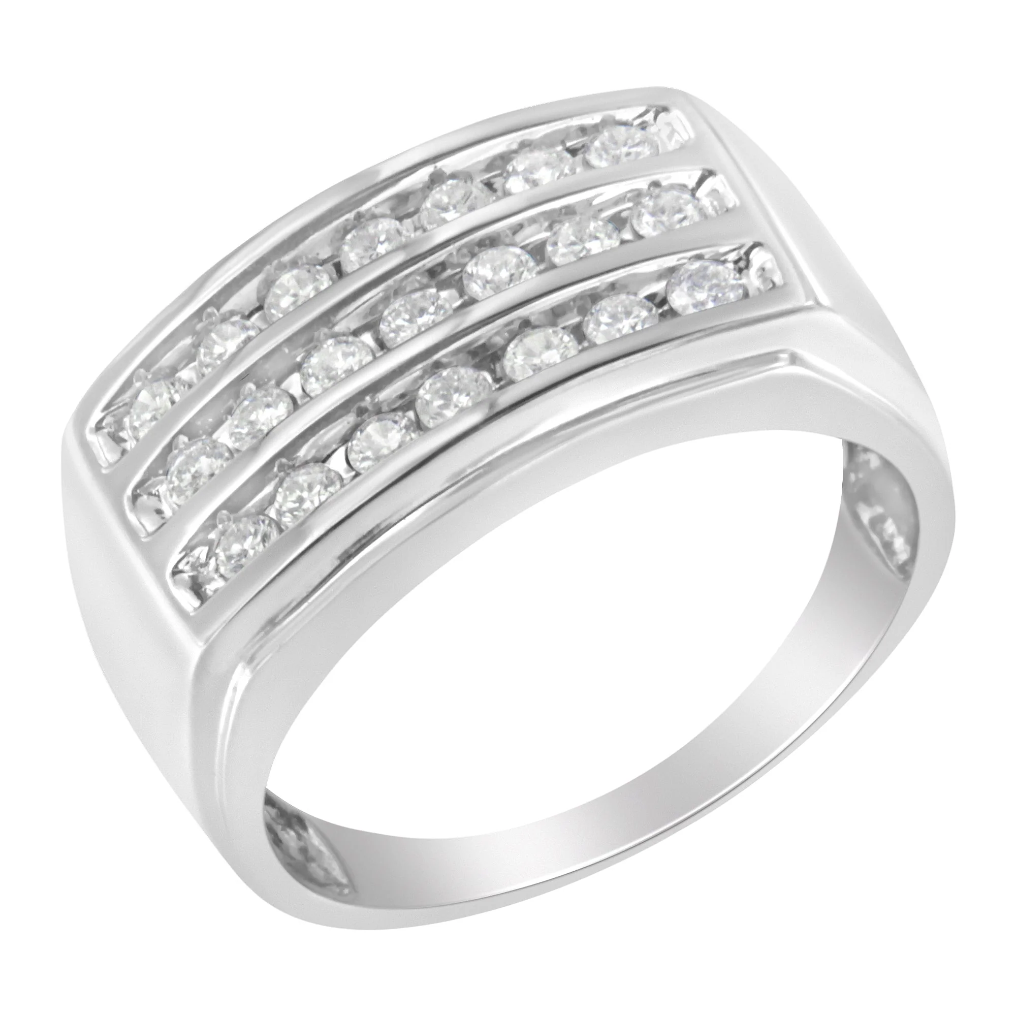 14K White Gold Men's Diamond Channel Set Band Ring (1 cttw, H-I Color, SI2-I1 Clarity) - Image 3