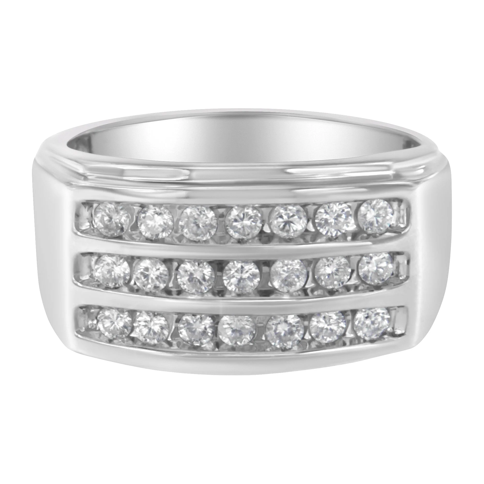 14K White Gold Men's Diamond Channel Set Band Ring (1 cttw, H-I Color, SI2-I1 Clarity) - Image 5