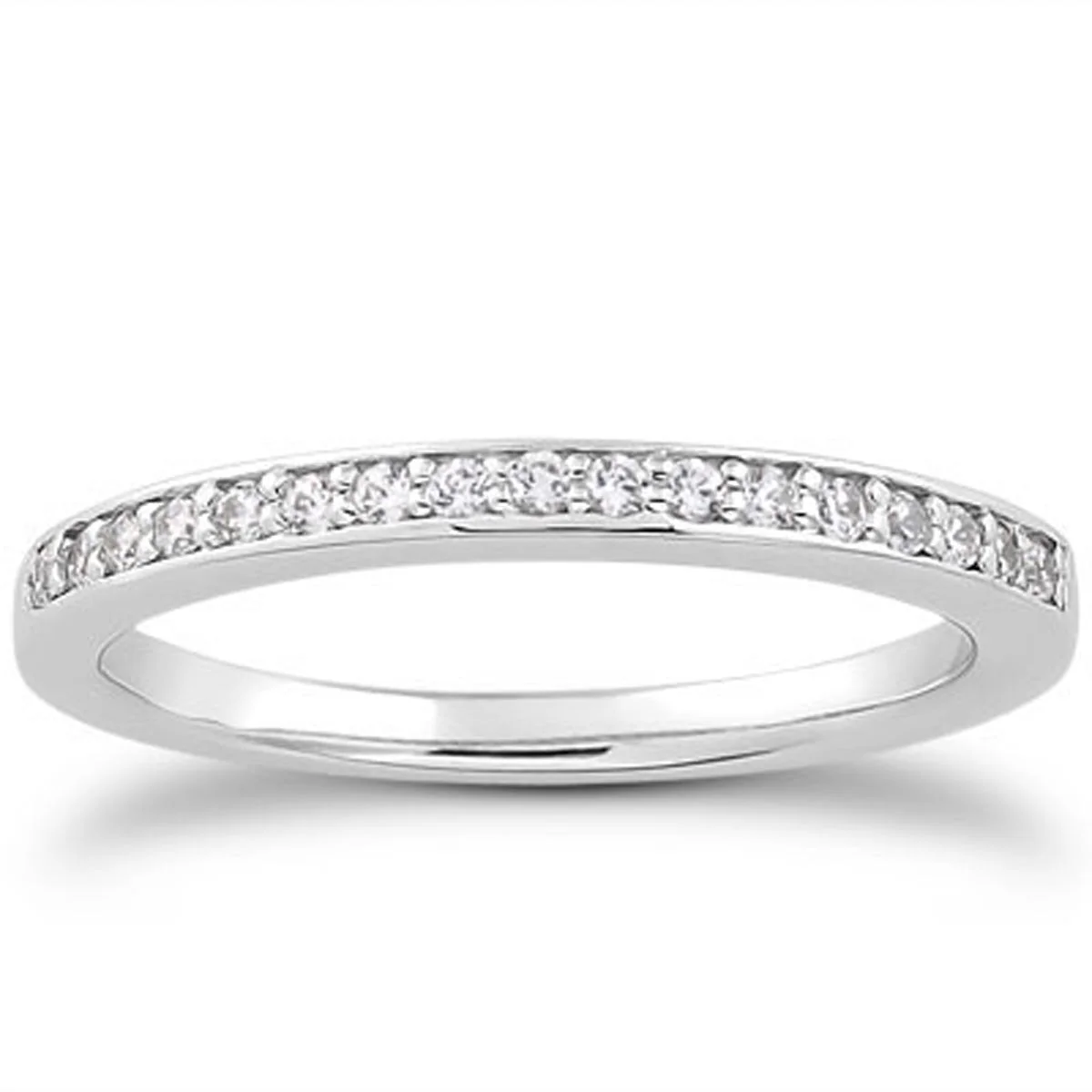 14k White Gold Micro-pave Flat Sided Diamond Wedding Ring Band - Image 3