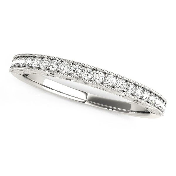 14k White Gold Milgrain Bordered Round Diamond Wedding Band (1/6 cttw) - Image 2