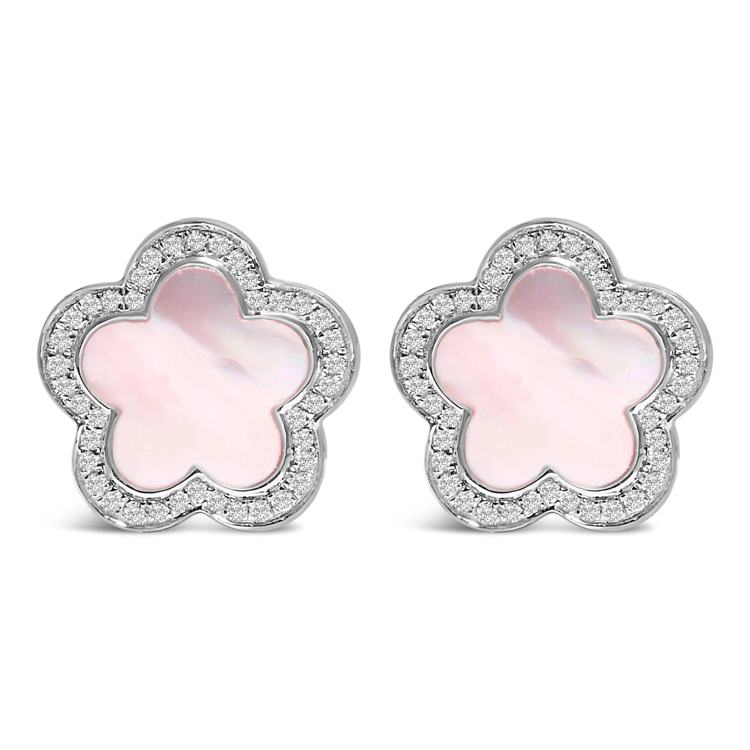 14K White Gold Mother of Pearl and 1/5 Cttw Diamond Halo Star Stud Earrings
