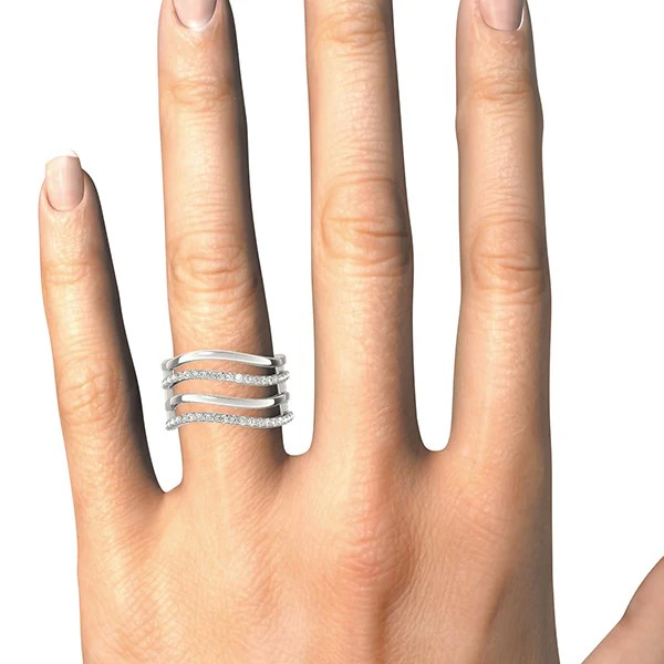14k White Gold Multiple Band Design Ring with Diamonds (3/8 cttw) - Image 8