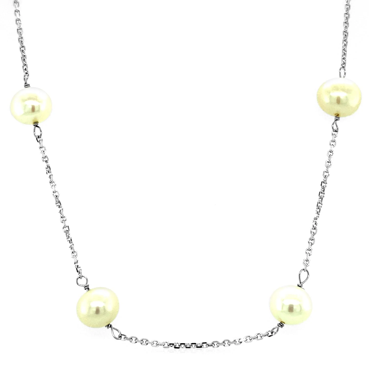 14k White Gold Necklace with White Pearls - Image 8