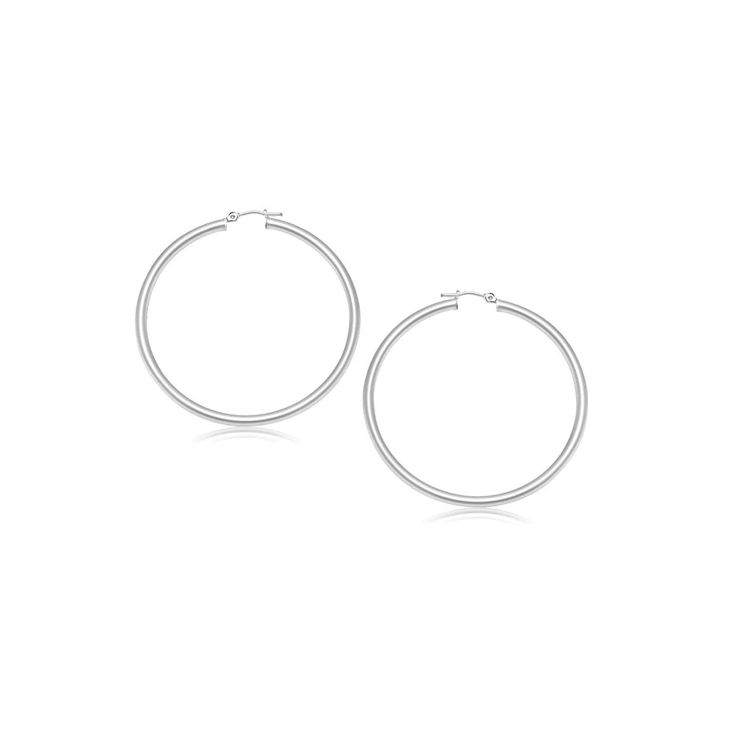 14k White Gold Polished Hoop Earrings (2- mm) - Image 2