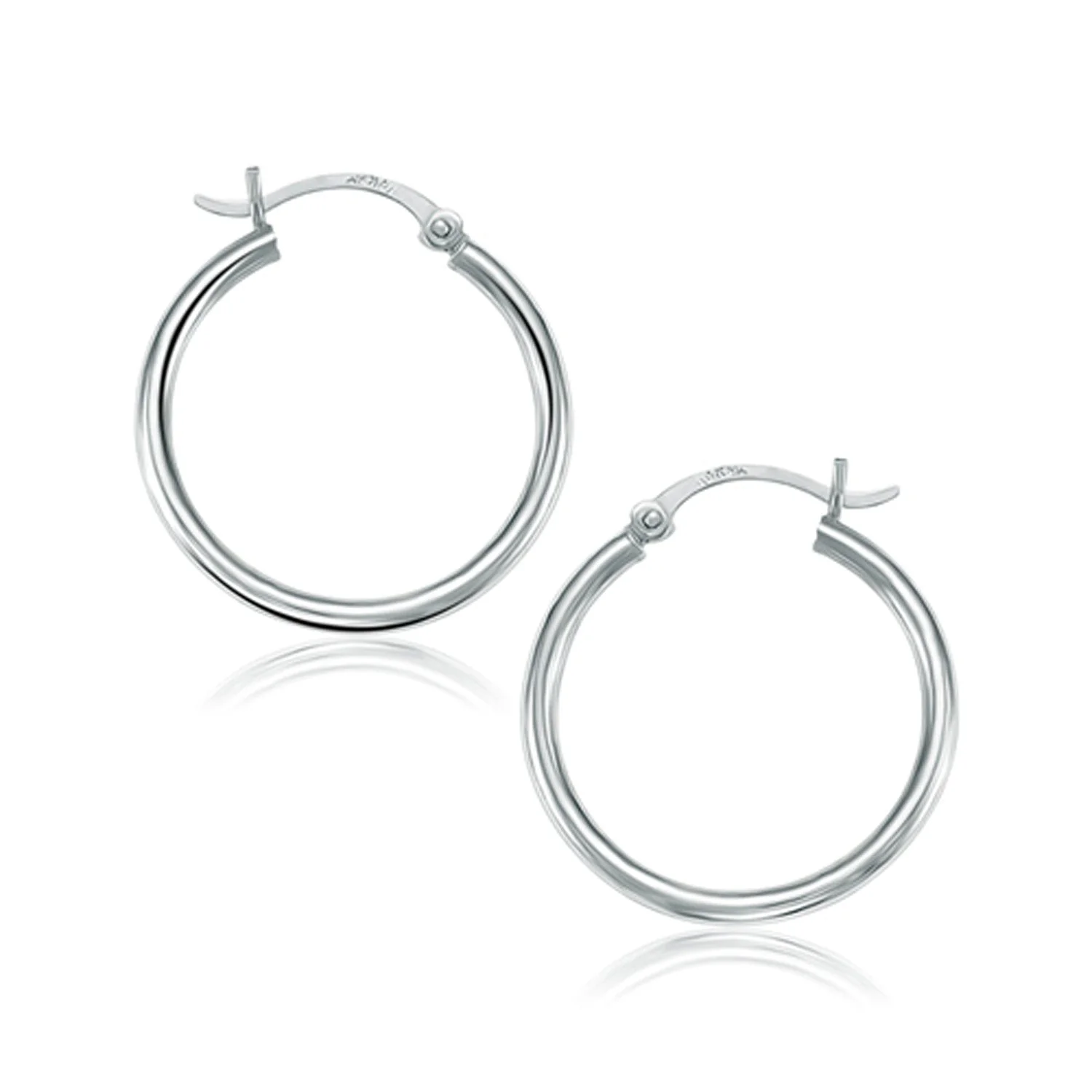 14k White Gold Polished Hoop Earrings (25 mm) - Image 2