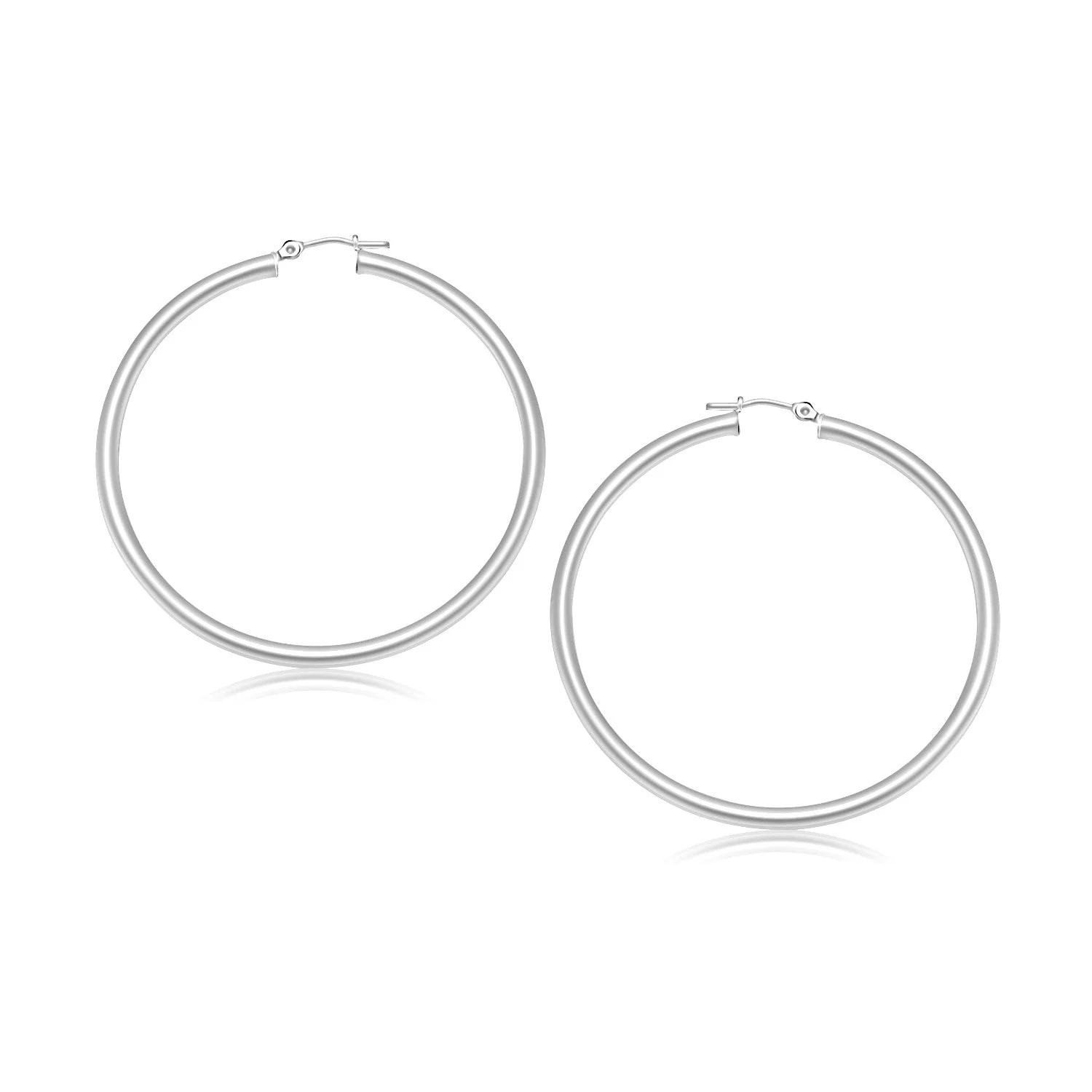 14k White Gold Polished Hoop Earrings (30 mm) - Image 2