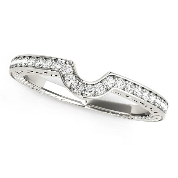 14k White Gold Prong Set Curved Wedding Band (1/8 cttw) - Image 2