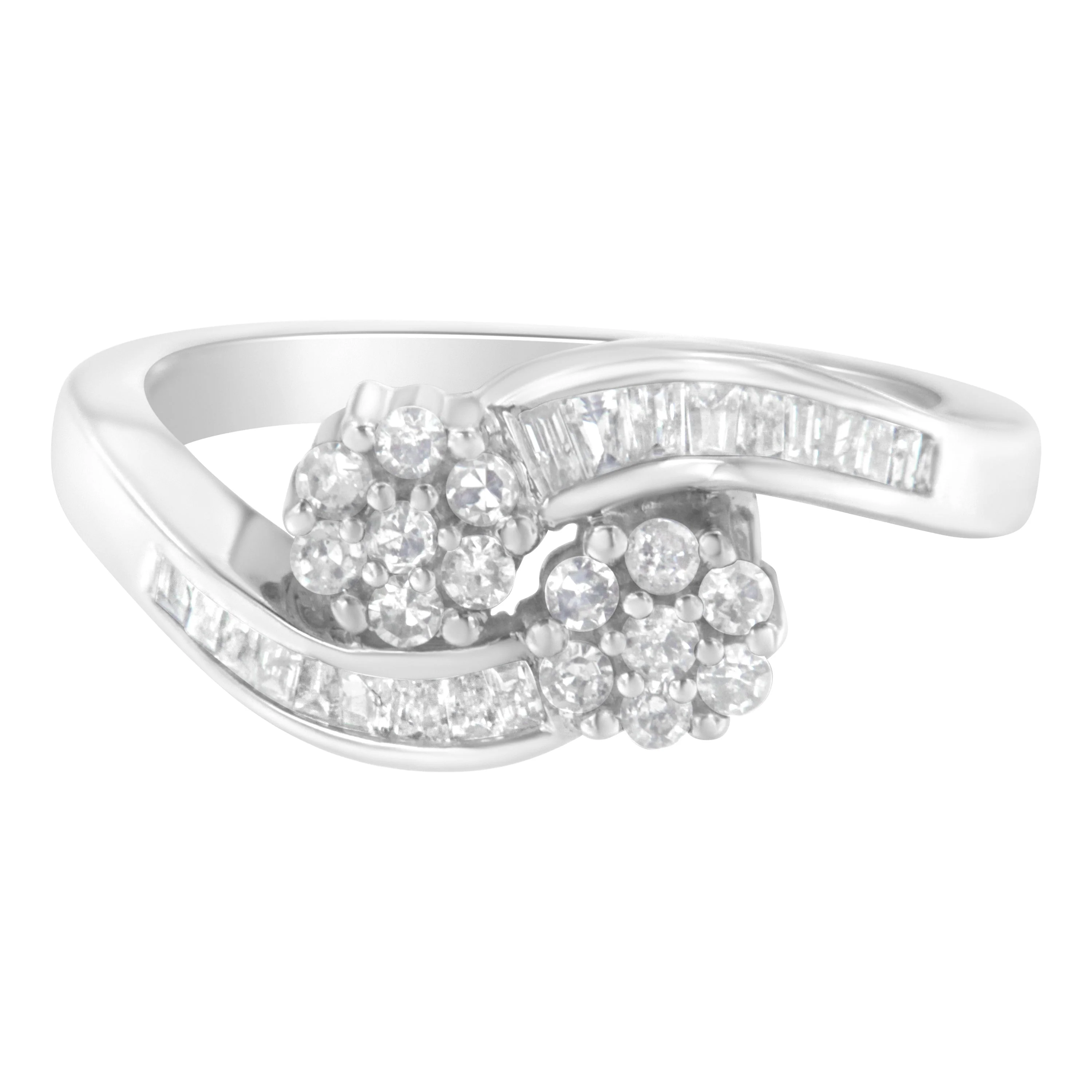 14K White Gold Round and Baguette Diamond Bypass Ring (1/2 cttw, H-I Color, I1-I2 Clarity) - Ring Size 6 - Image 2