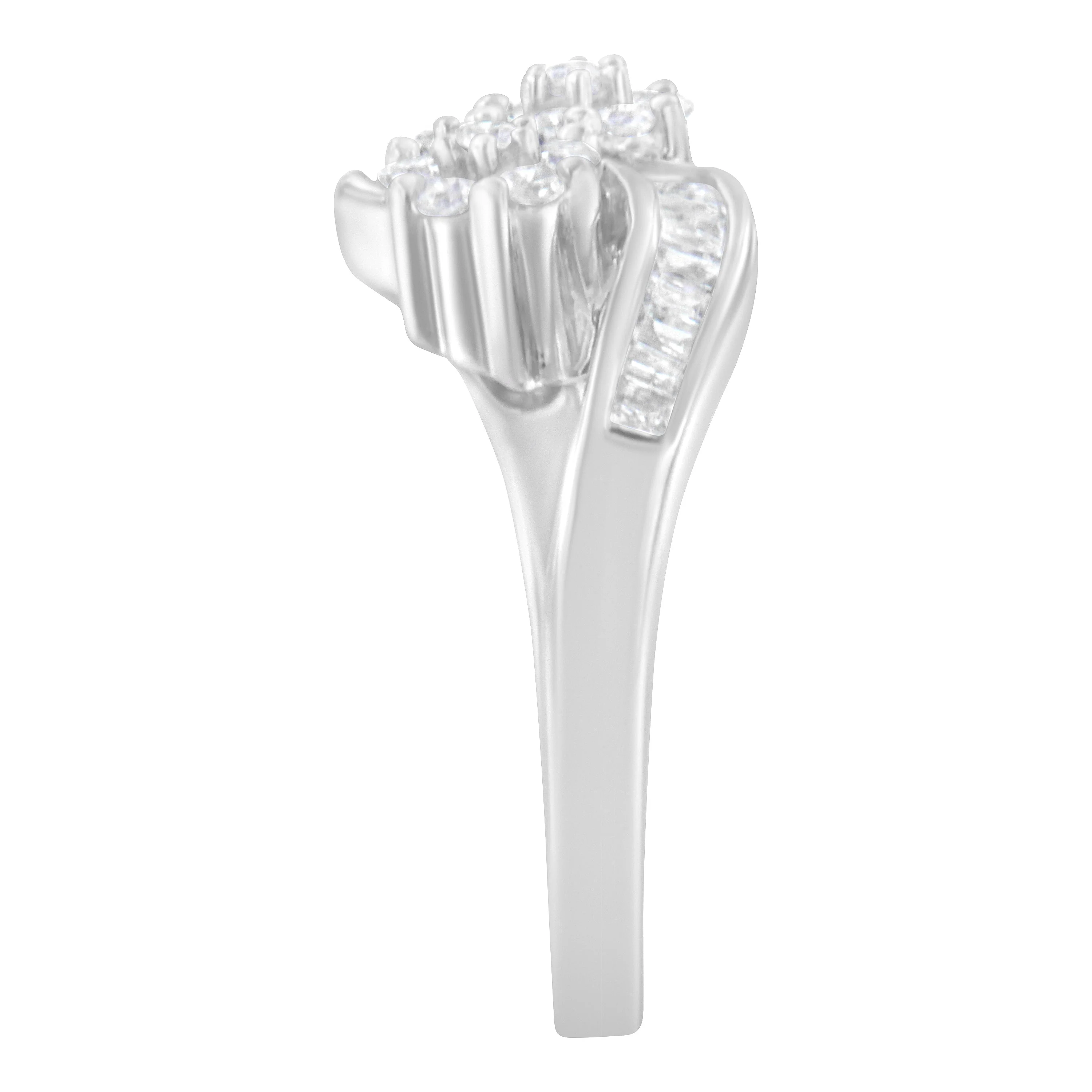 14K White Gold Round and Baguette Diamond Bypass Ring (1/2 cttw, H-I Color, I1-I2 Clarity) - Ring Size 6 - Image 4
