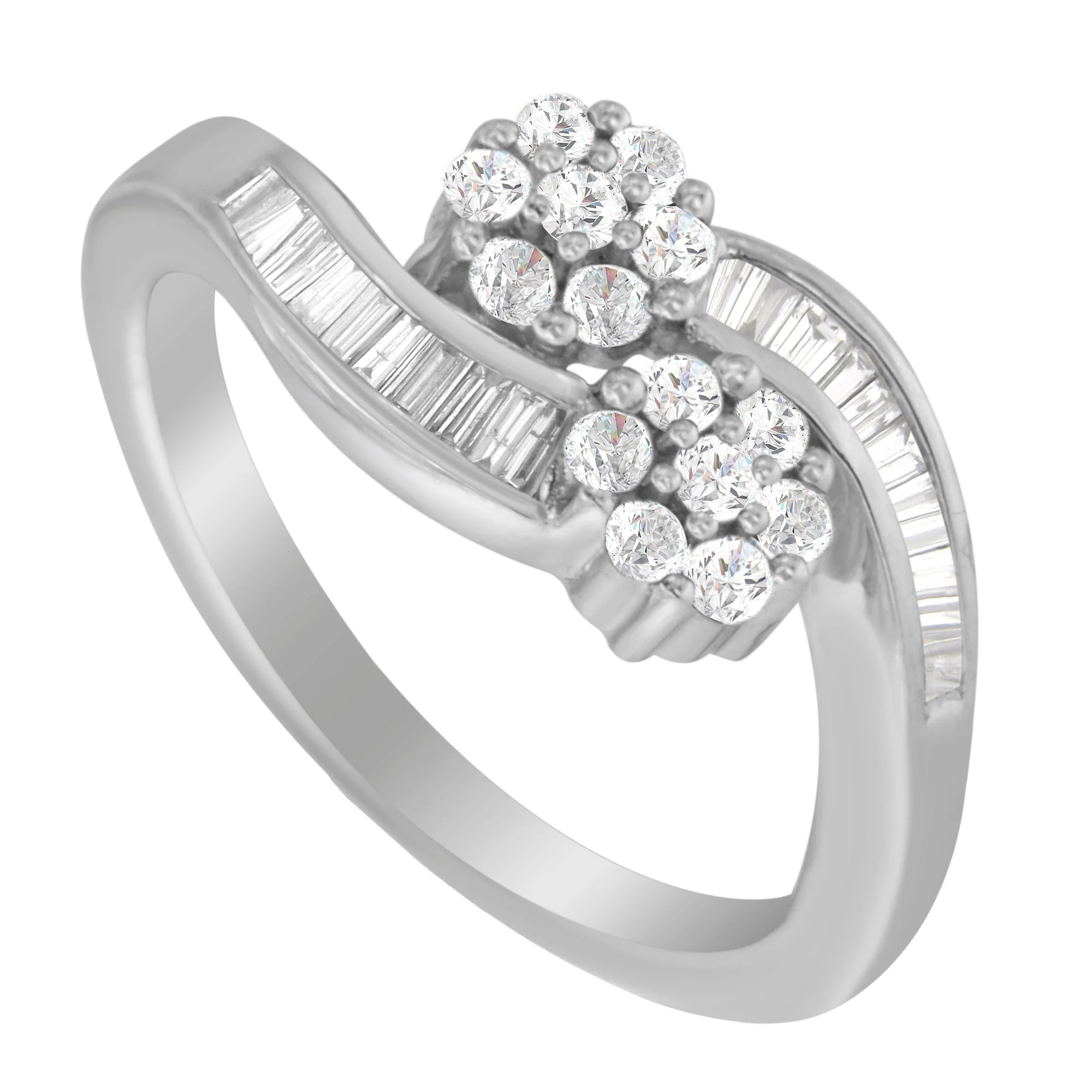 14K White Gold Round and Baguette Diamond Bypass Ring (1/2 cttw, H-I Color, I1-I2 Clarity) - Ring Size 6 - Image 6