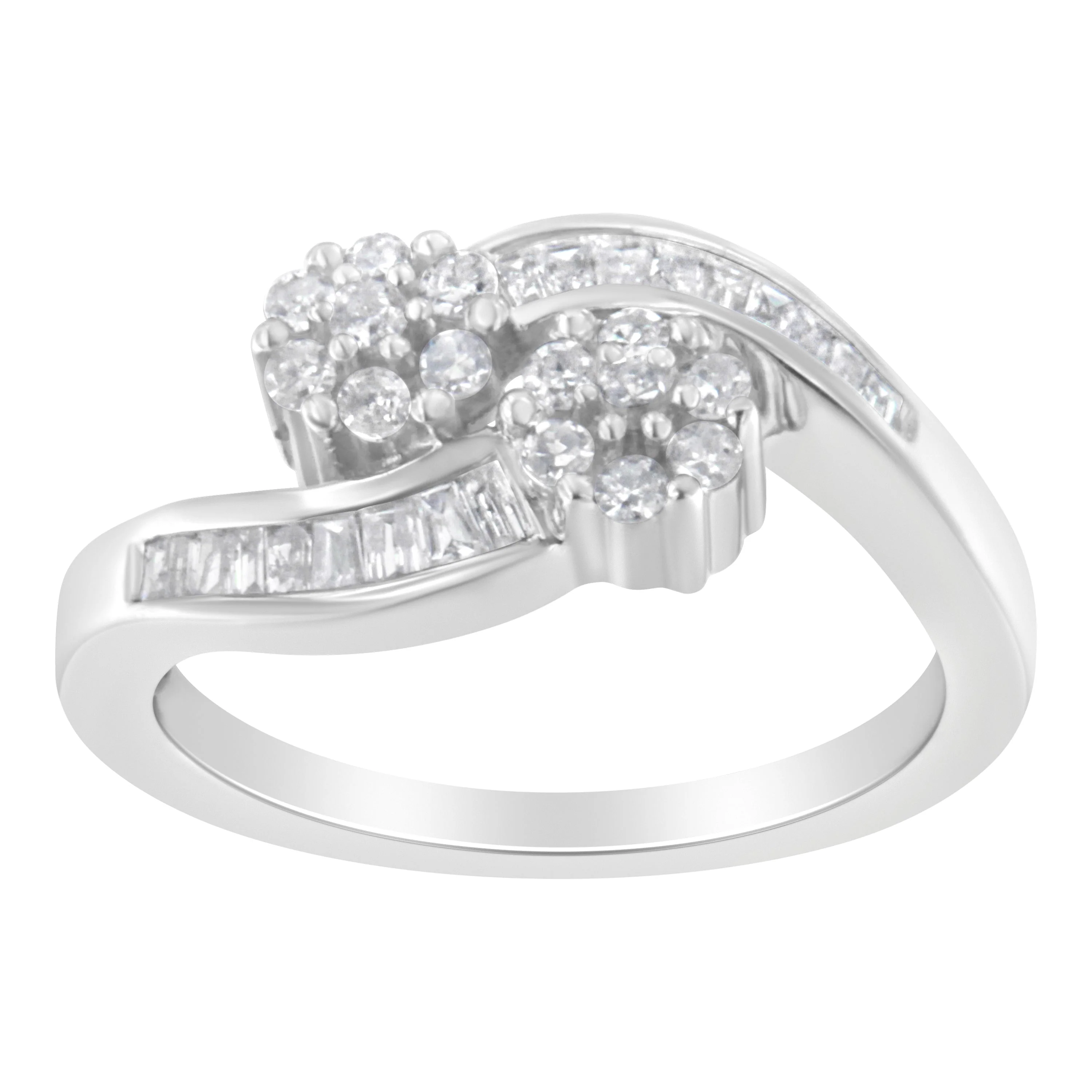 14K White Gold Round and Baguette Diamond Bypass Ring (1/2 cttw, H-I Color, I1-I2 Clarity) - Ring Size 6 - Image 9