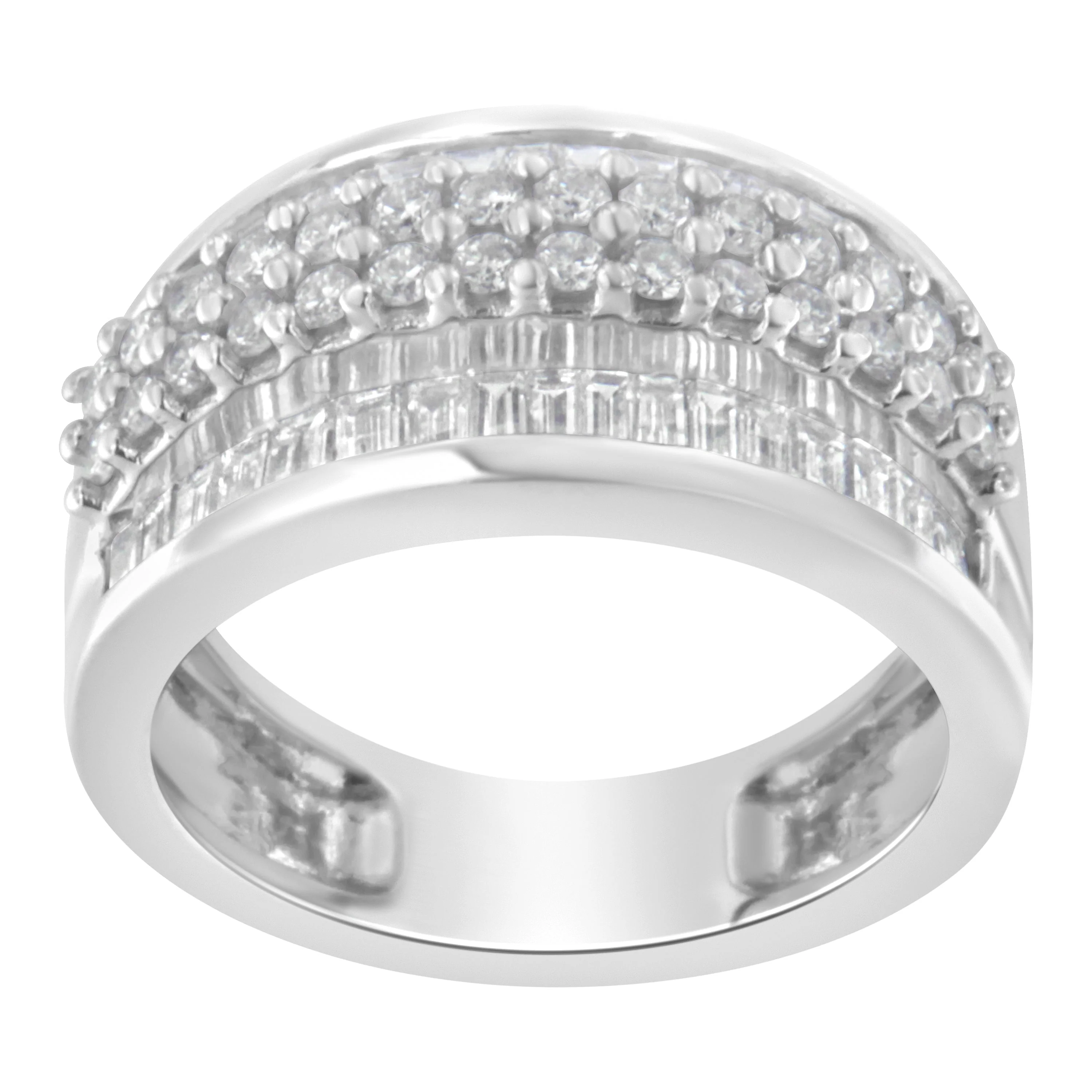 14K White Gold Round and Baguette Diamond Ring (1 1/2 Cttw, F-G Color, SI1-SI2 Clarity) - Size 6-3/4 - Image 2