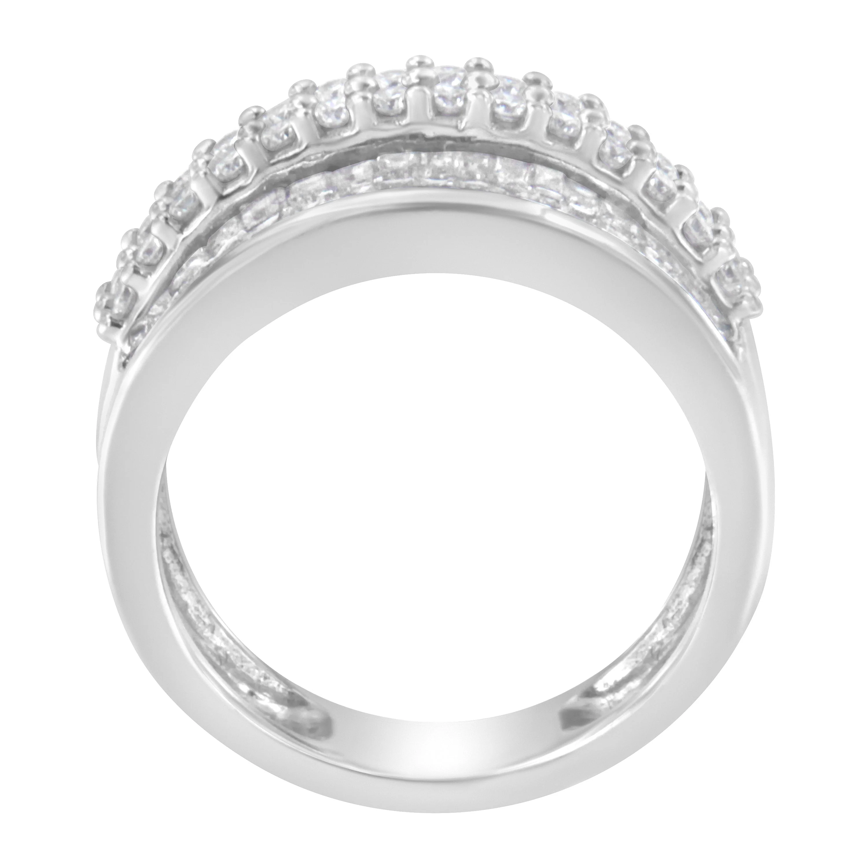 14K White Gold Round and Baguette Diamond Ring (1 1/2 Cttw, F-G Color, SI1-SI2 Clarity) - Size 6-3/4 - Image 3