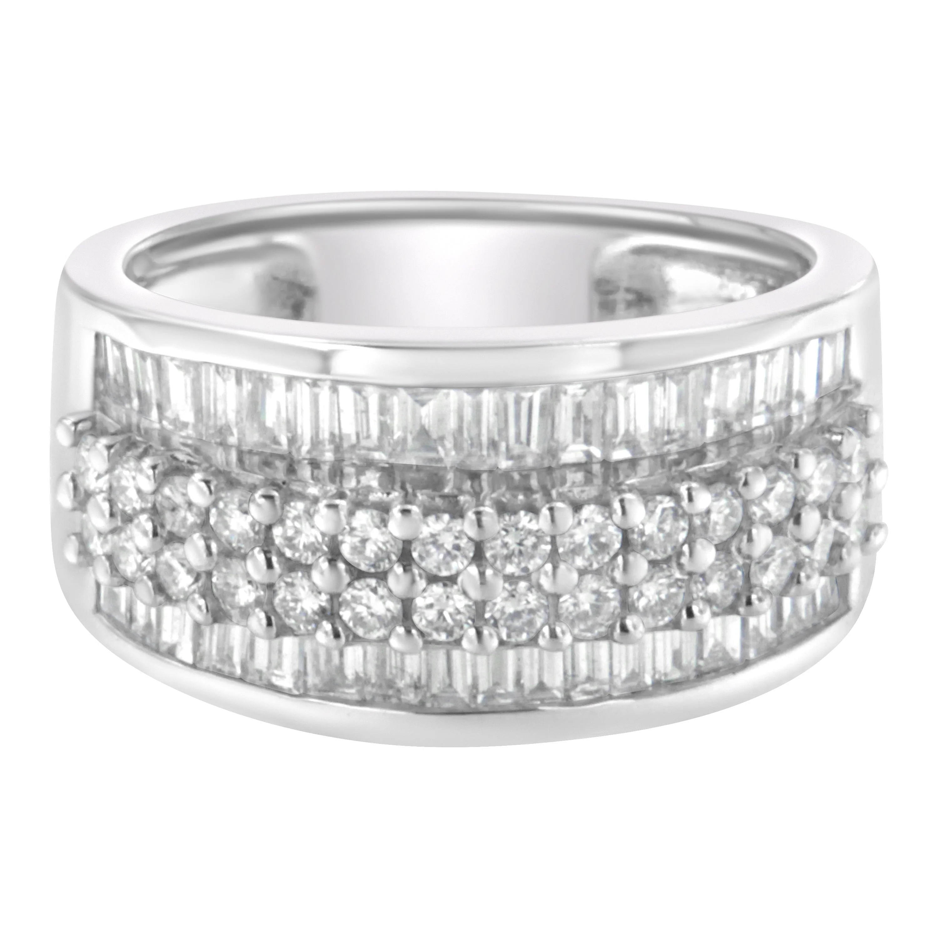 14K White Gold Round and Baguette Diamond Ring (1 1/2 Cttw, F-G Color, SI1-SI2 Clarity) - Size 6-3/4 - Image 9