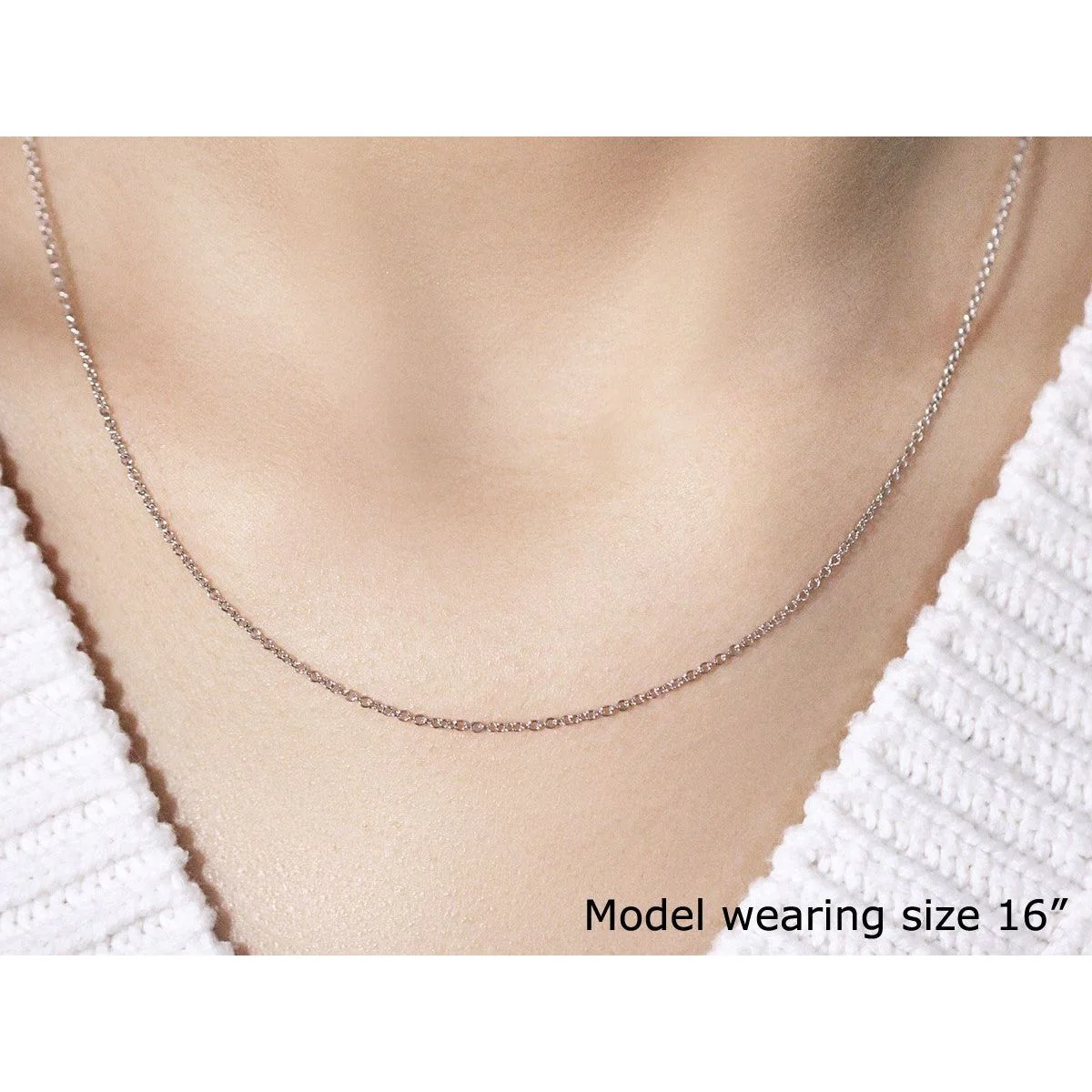 14k White Gold Round Cable Link Chain 1.3mm - Image 10