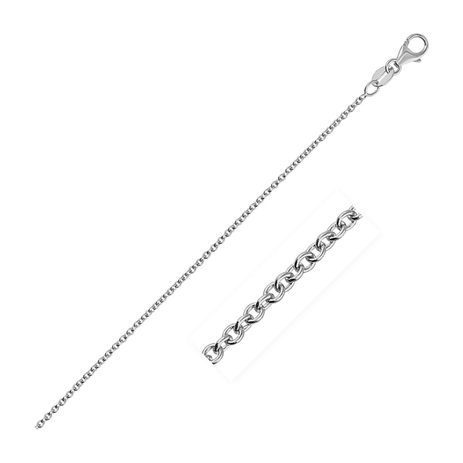 14k White Gold Round Cable Link Chain 1.3mm - Image 6