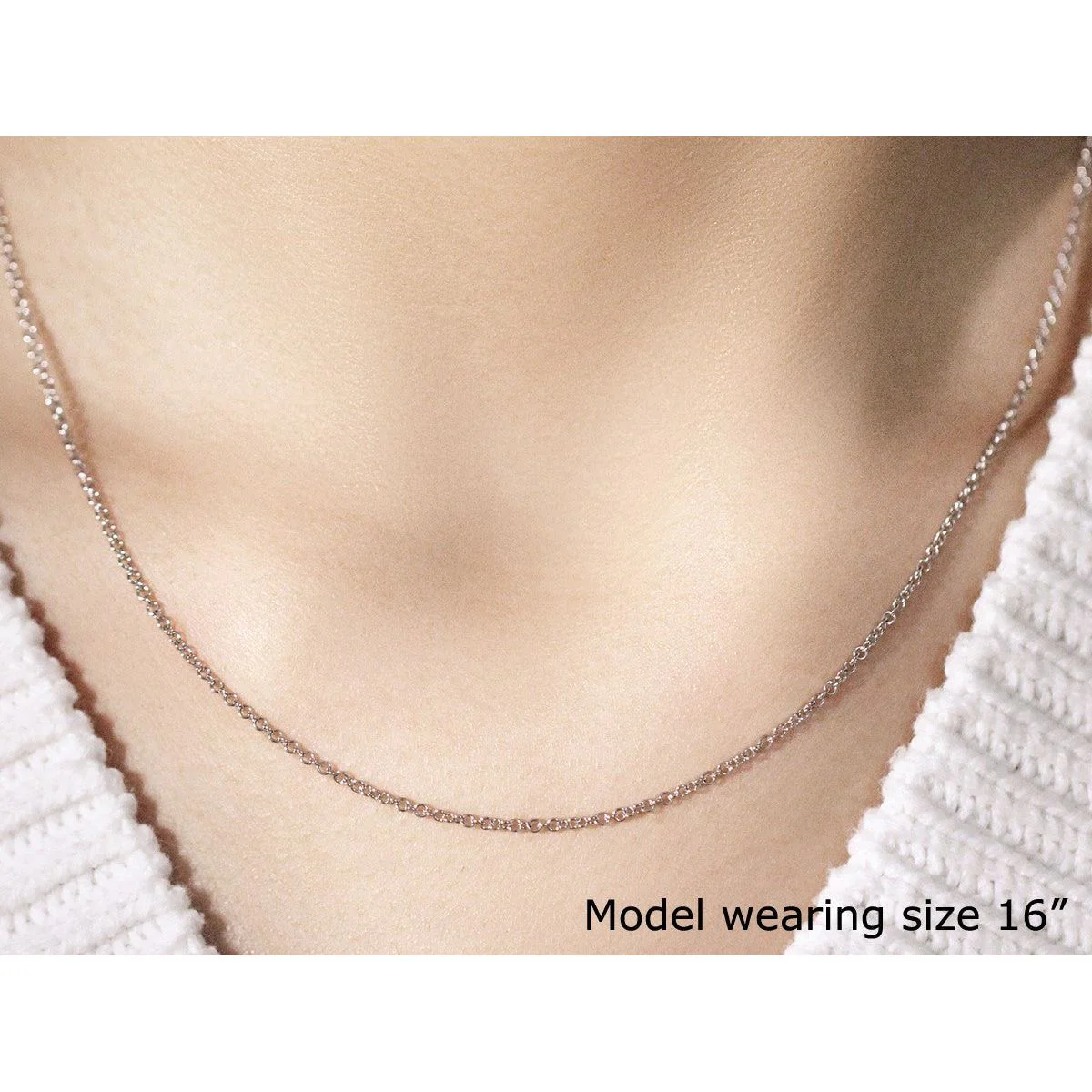 14k White Gold Round Cable Link Chain 1.9mm - Image 8