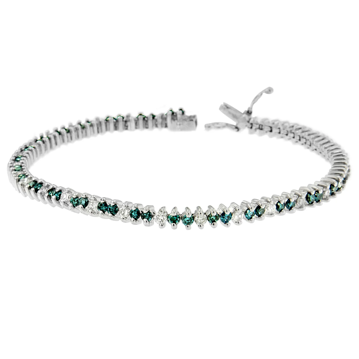 14K White Gold Round-Cut white and Blue Diamond Fashion Bracelet (3.70 cttw, H-I Color, SI1-SI2 Clarity) - Image 3