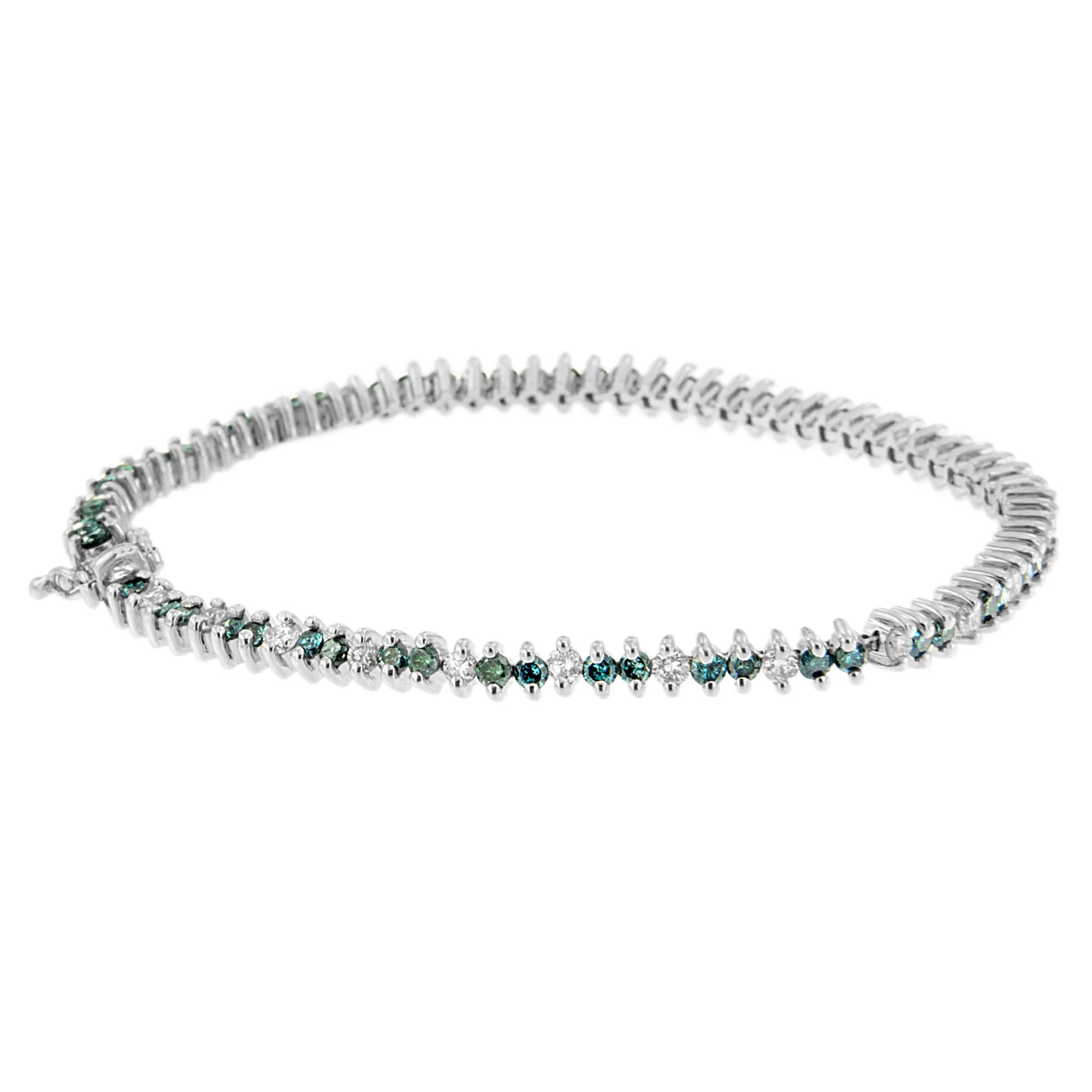 14K White Gold Round-Cut white and Blue Diamond Fashion Bracelet (3.70 cttw, H-I Color, SI1-SI2 Clarity) - Image 4