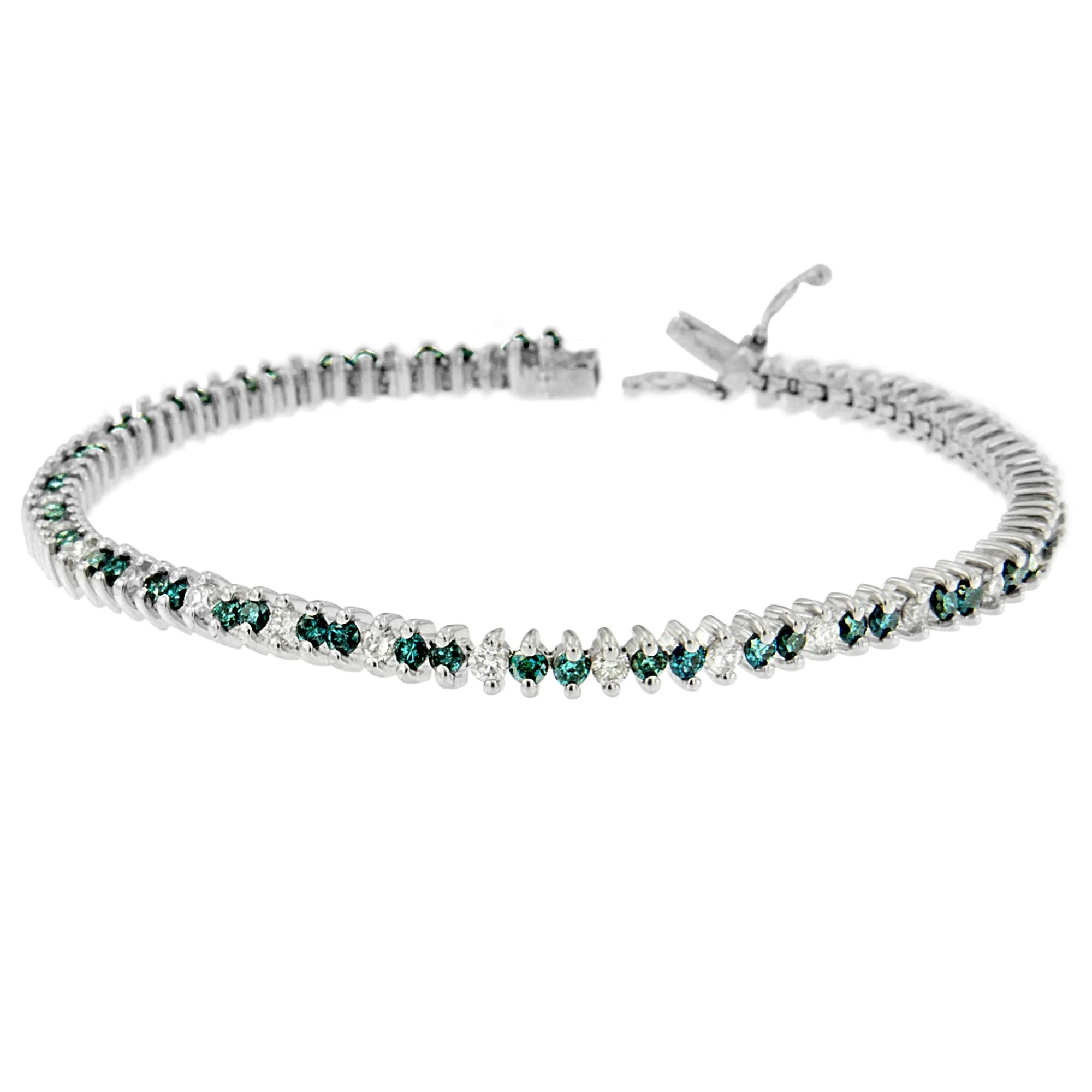14K White Gold Round-Cut white and Blue Diamond Fashion Bracelet (3.70 cttw, H-I Color, SI1-SI2 Clarity) - Image 6