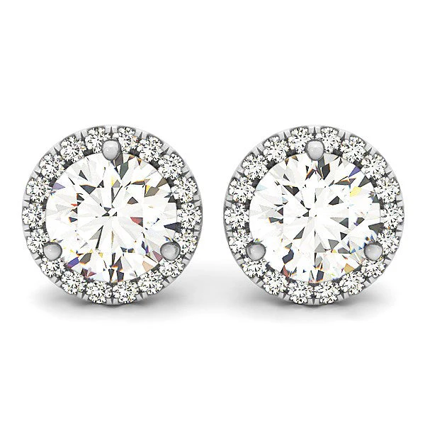 14k White Gold Round Prong Halo Style Earrings (1 cttw) - Image 4
