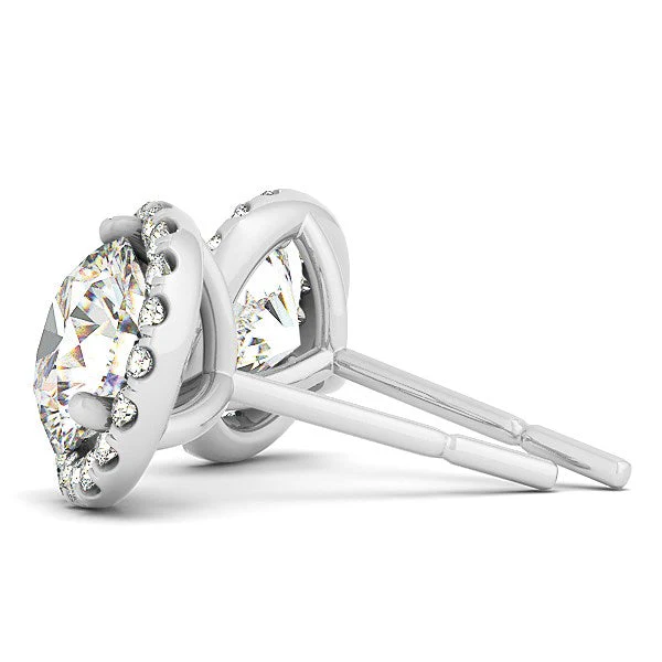14k White Gold Round Prong Halo Style Earrings (1 cttw) - Image 5
