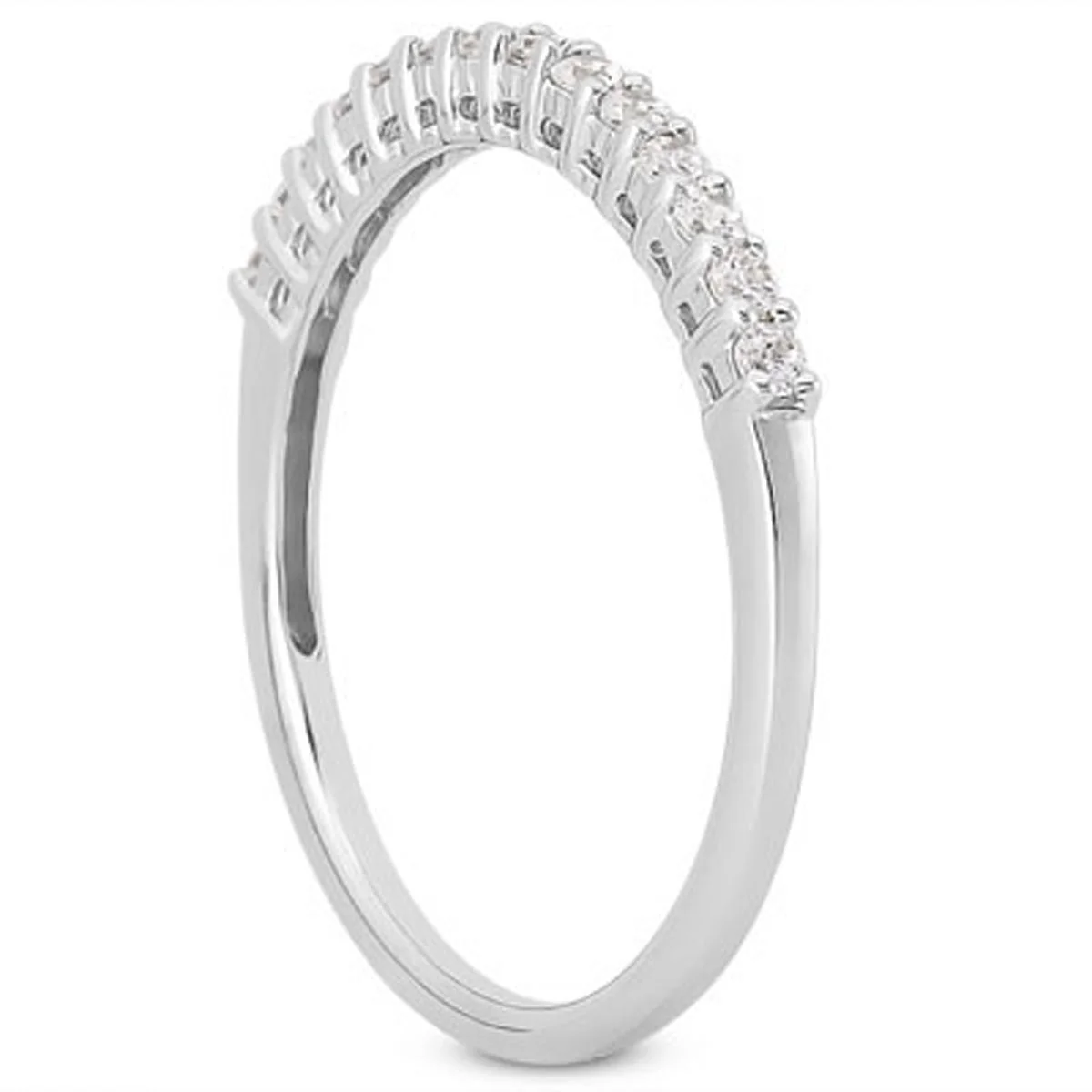 14k White Gold Shared Prong Diamond Wedding Ring Band with Airline Gallery - Image 4