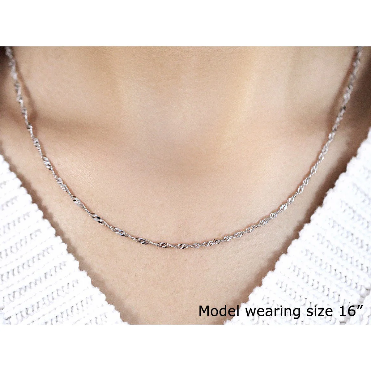 14k White Gold Singapore Chain 1.7mm - Image 4