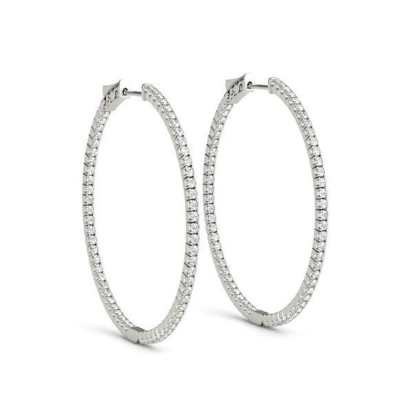 14k White Gold Slim Two Sided Diamond Hoop Earrings (1 1/2 cttw) - Image 5