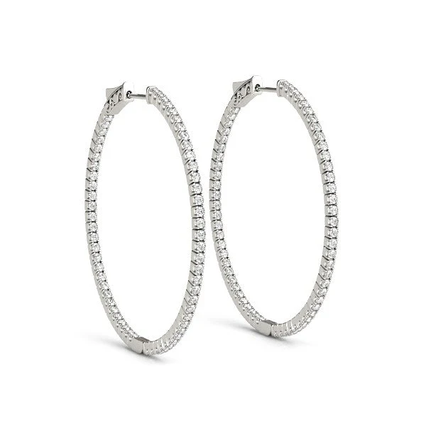 14k White Gold Slim Two Sided Diamond Hoop Earrings (1 1/2 cttw) - Image 6