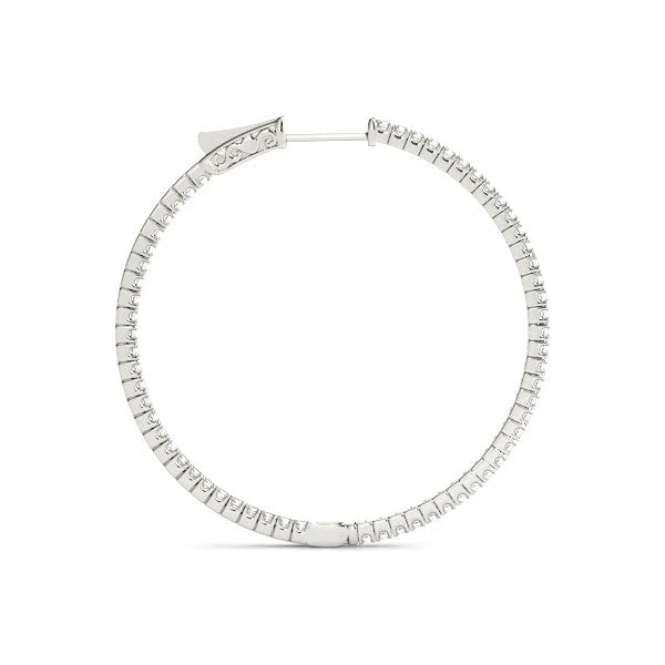 14k White Gold Slim Two Sided Diamond Hoop Earrings (1 1/2 cttw) - Image 7