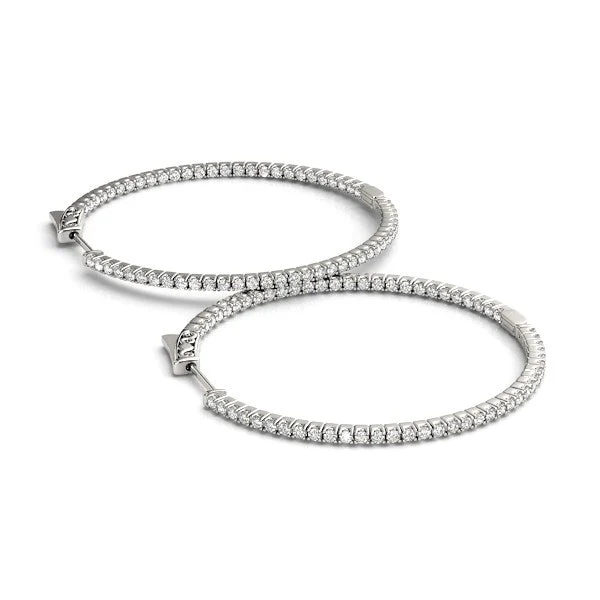 14k White Gold Slim Two Sided Diamond Hoop Earrings (1 1/2 cttw) - Image 8