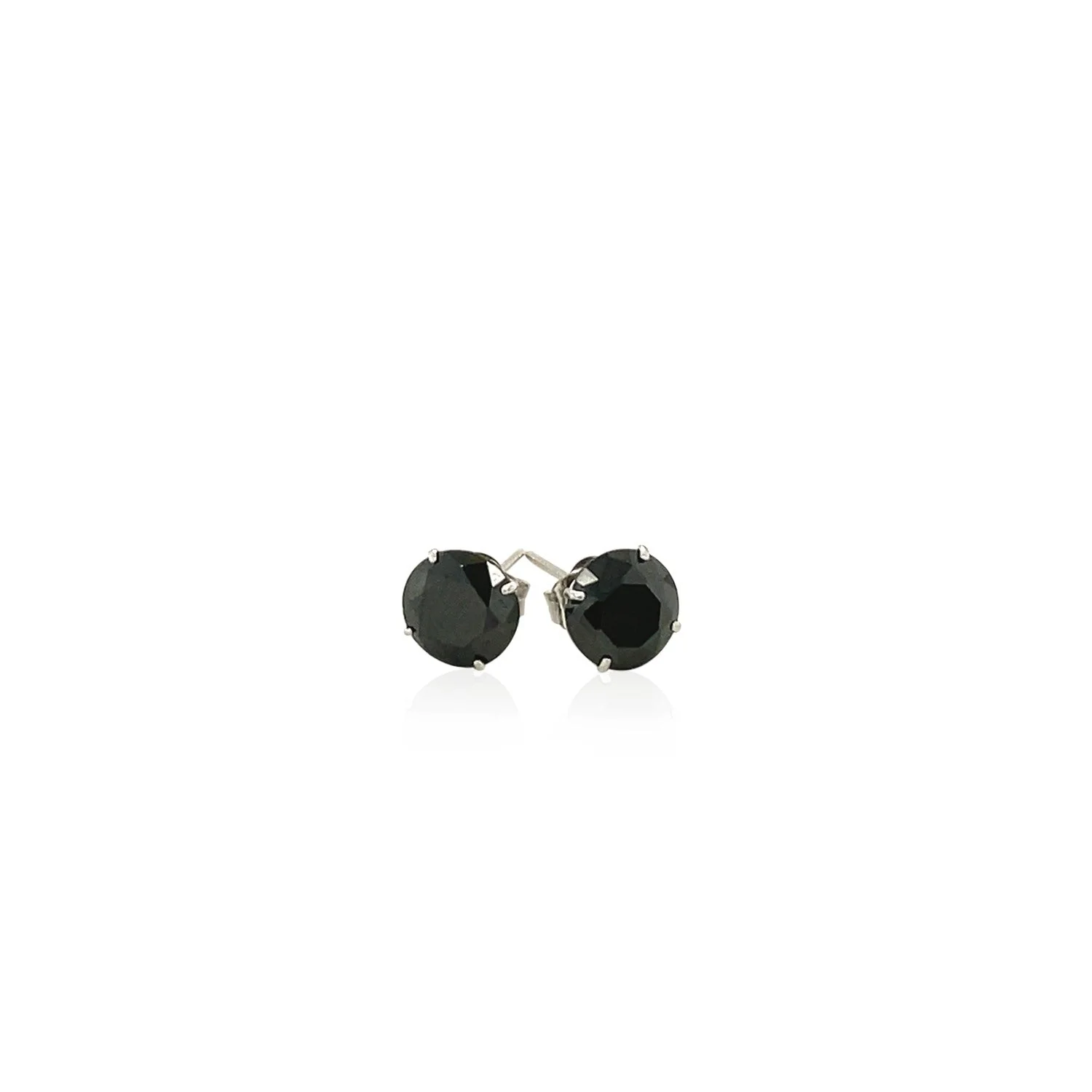 14k White Gold Stud Earrings with Black Faceted Cubic Zirconia(6mm) - Image 6