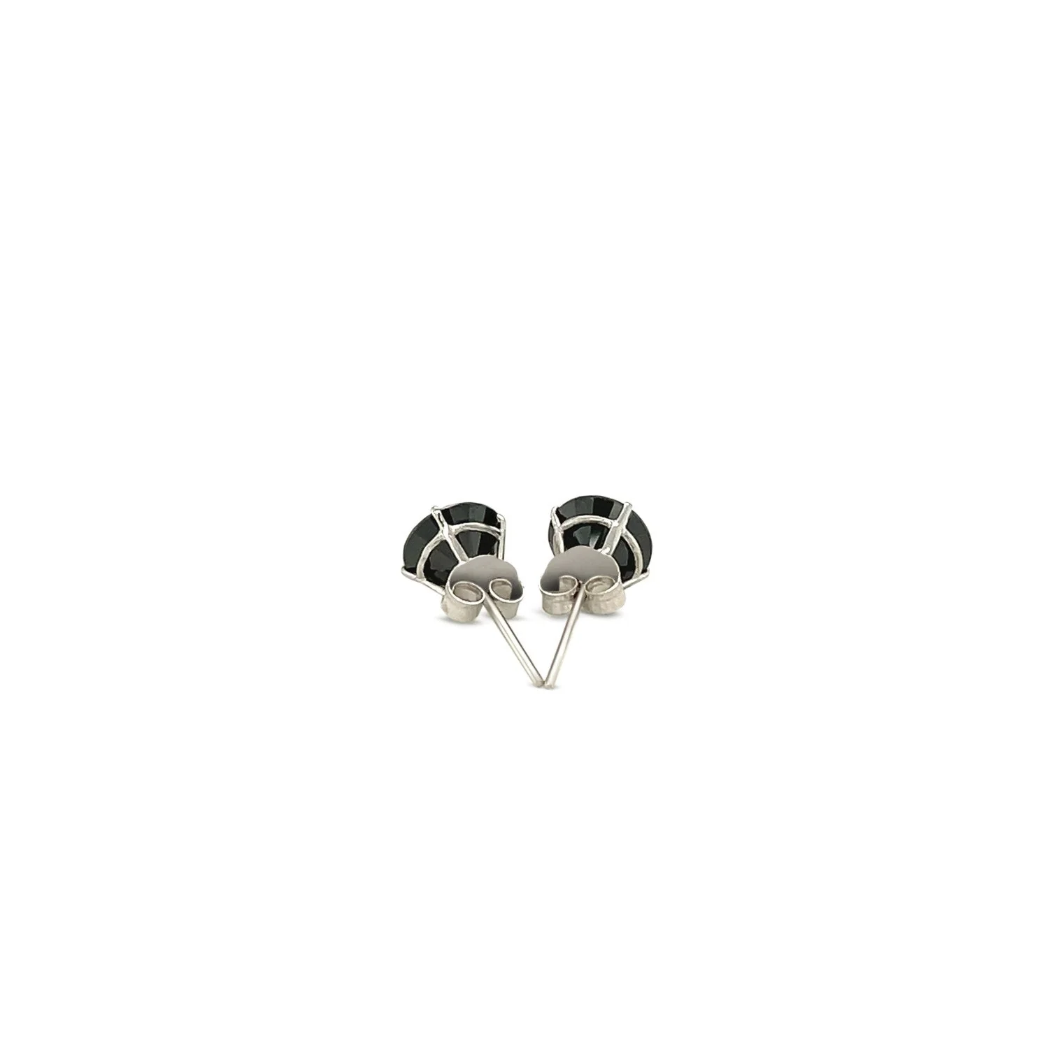 14k White Gold Stud Earrings with Black Faceted Cubic Zirconia(6mm) - Image 7