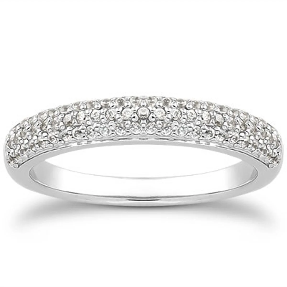 14k White Gold Triple Multi-Row Micro- Pave Diamond Wedding Ring Band