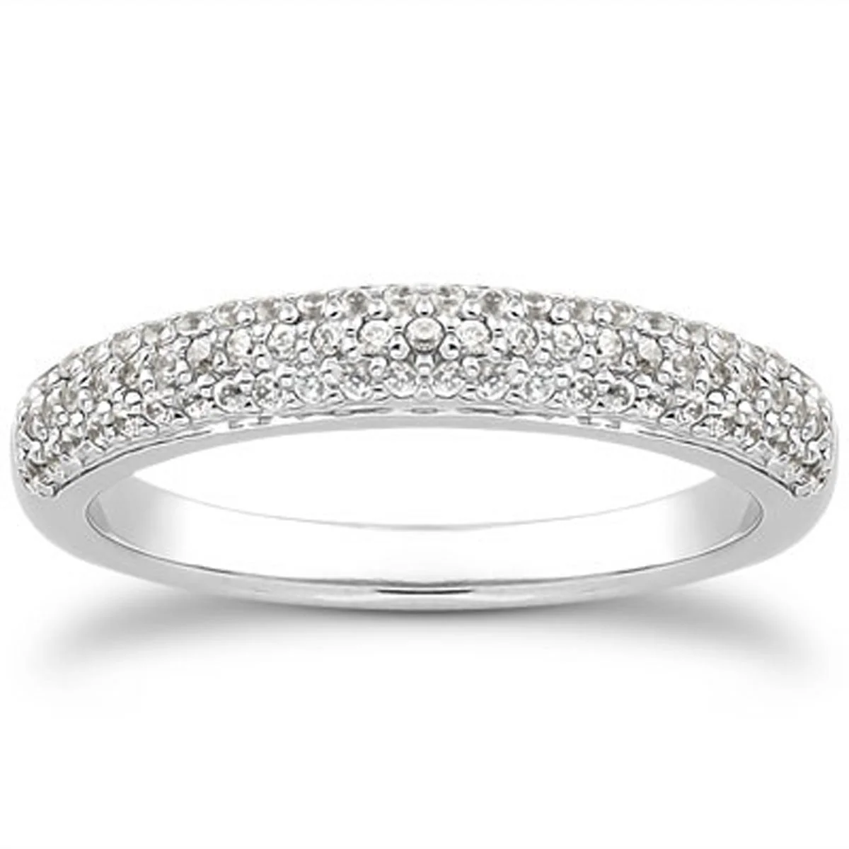 14k White Gold Triple Multi-Row Micro- Pave Diamond Wedding Ring Band - Image 3
