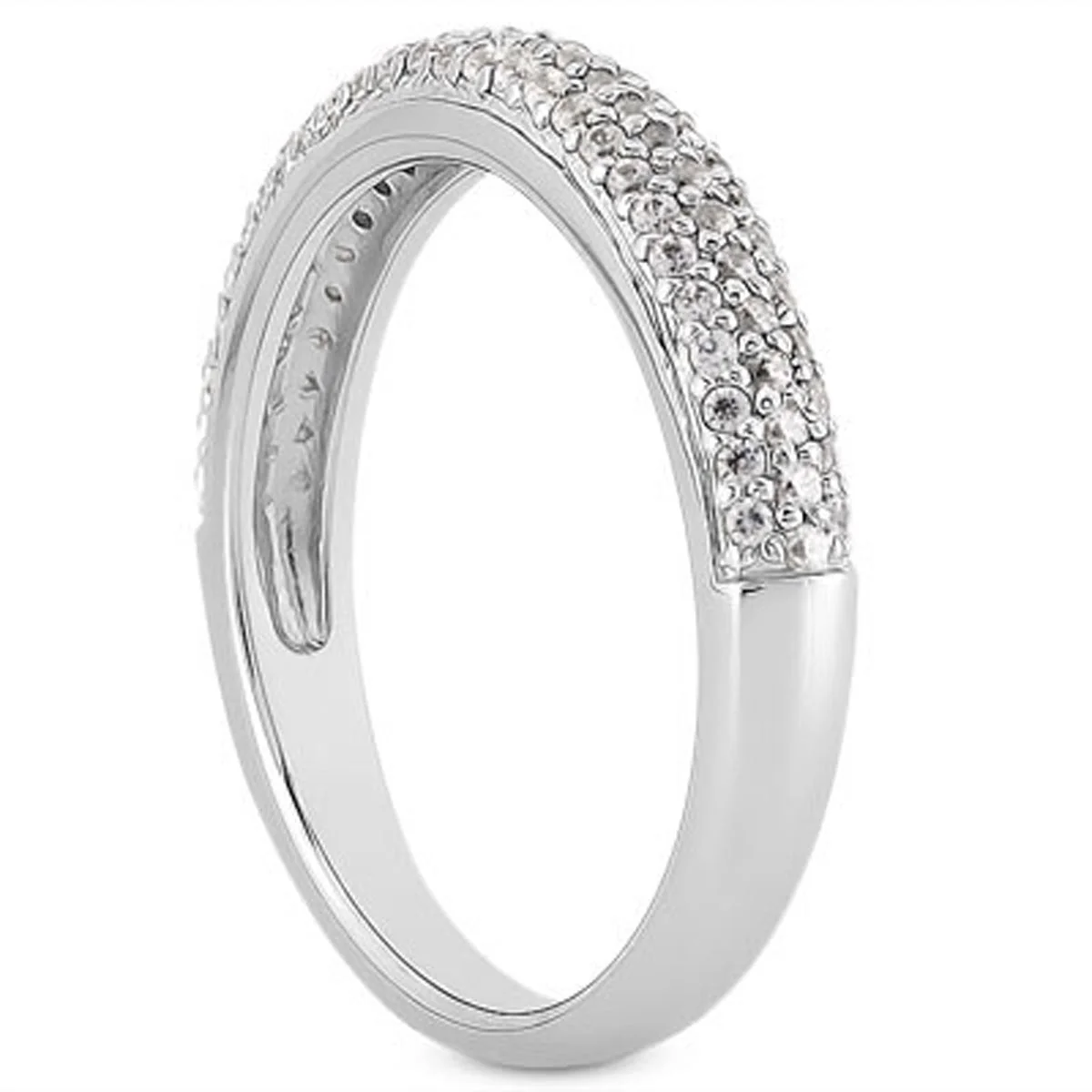 14k White Gold Triple Multi-Row Micro- Pave Diamond Wedding Ring Band - Image 4
