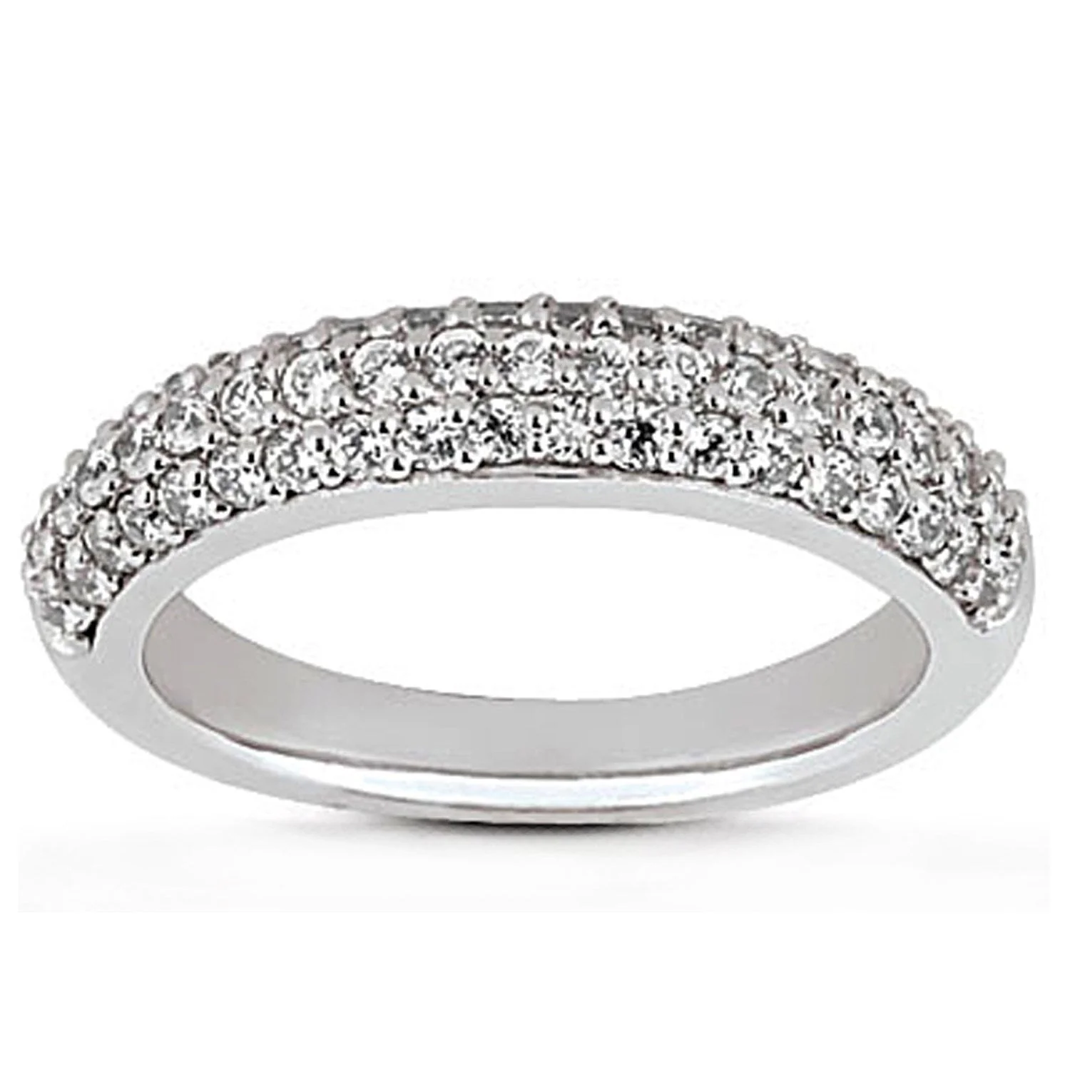 14k White Gold Triple Multi-Row Micro- Pave Diamond Wedding Ring Band - Image 3