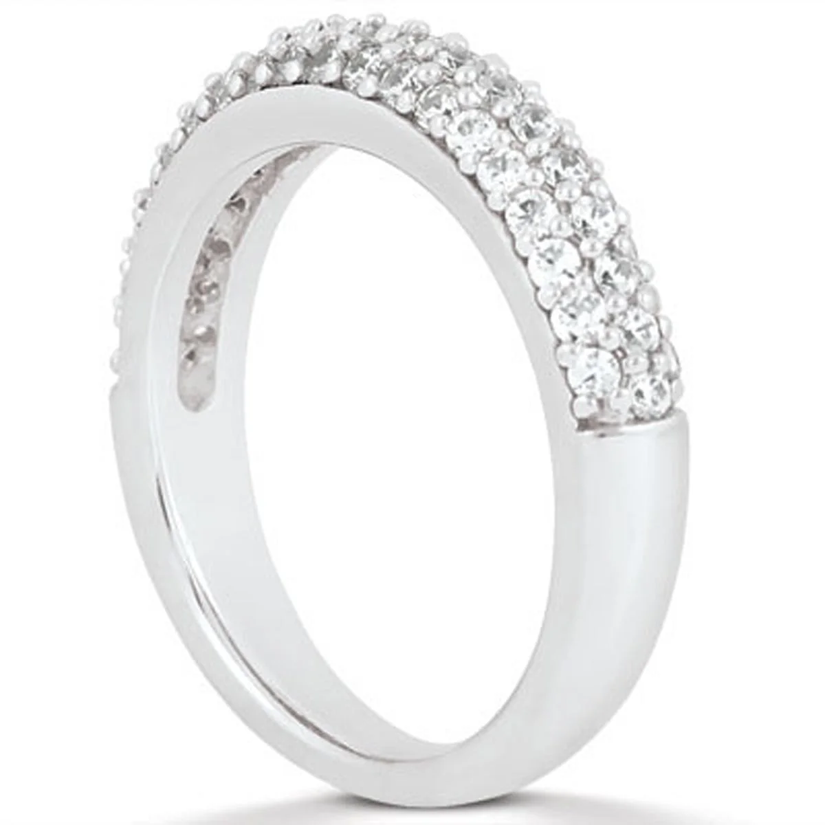 14k White Gold Triple Multi-Row Micro- Pave Diamond Wedding Ring Band - Image 4