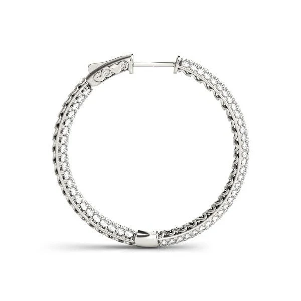 14k White Gold Two Row Pave Set Diamond Hoop Earrings (7 cttw) - Image 2