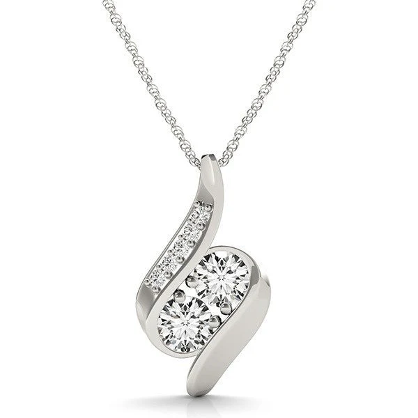 14k White Gold Two Stone Curved Style Diamond Pendant (3/4 cttw) - Image 4