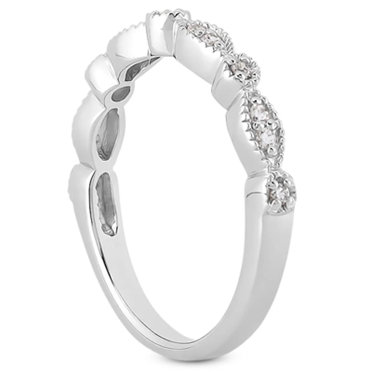 14k White Gold Vintage Look Fancy Pave Diamond Milgrain Wedding Ring Band - Image 4