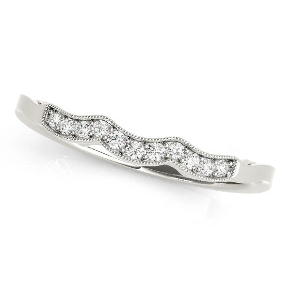 14k White Gold Wave Style Milgrained Diamond Wedding Ring (1/20 cttw) - Image 2