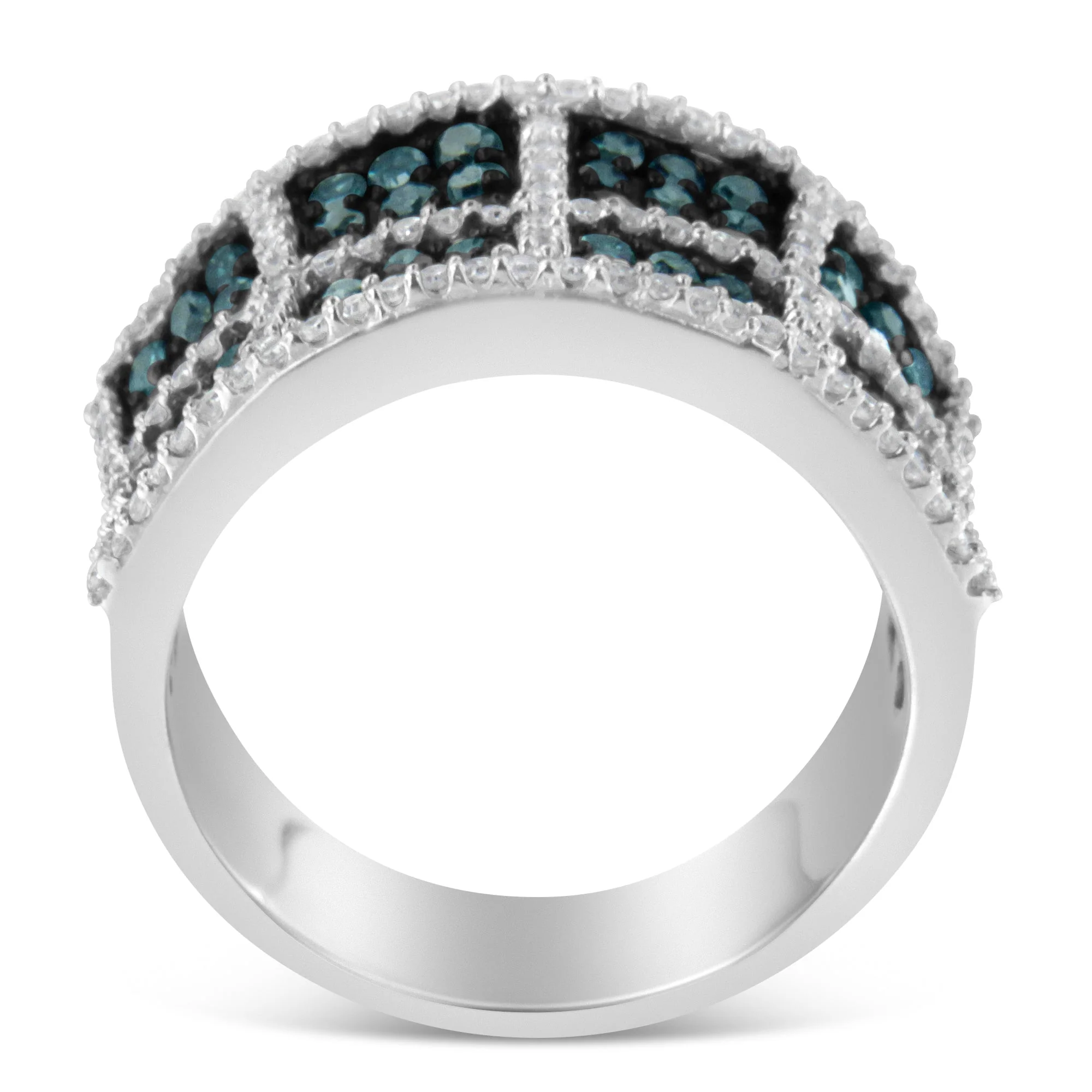 14K White Gold White and Treated Blue Diamond Cocktail Ring (1 1/2 Cttw, H-I Color, I1-I2 Clarity) - Size 6 - Image 2