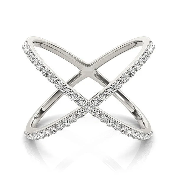14k White Gold X Style Thin Ring with Diamonds (1/2 cttw) - Image 6